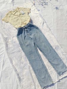 🥀Free Shipping Cute Top with Jeans Set🥀🤍