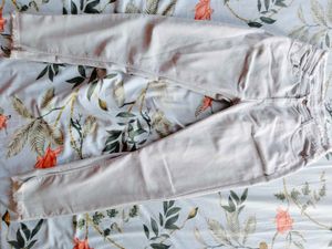 Casual Beige Pants with Frayed Hem