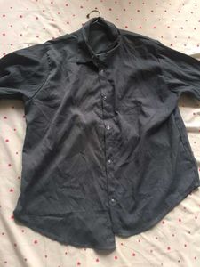 Navy blue/Grey Textured Button-Down Shirt