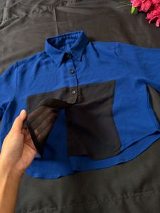 Blue &amp; Black Patchwork Long Sleeve Top
