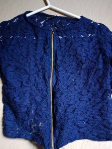 Navy Blue Lace Zip-Up Jacket