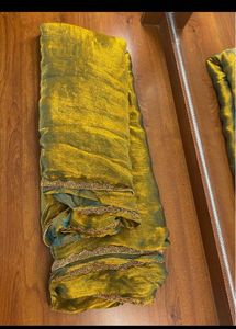 Triple gold bronze blue Blend Saree