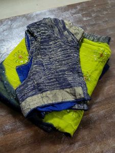 Elegant Lime Green &amp; Navy Sari