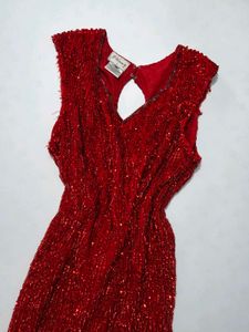100% Silk Sparkling Red Party Dress