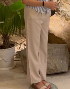 Beige Wide Leg Trousers