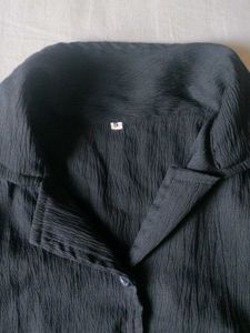 Chic Black Collared Button-Up Top