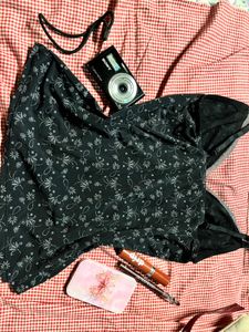 Chic Black Floral Camisole Top