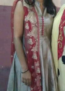 Silk blend golden anarkali with dupatta