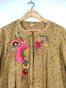 Gold Brown Long Embroidered Kurtas (Women's)