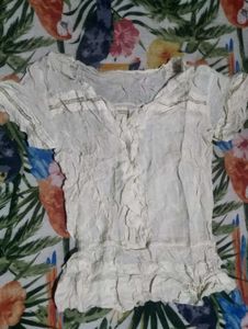 White Textured Short Sleeve Top