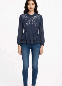 Embroidered Peplum Top