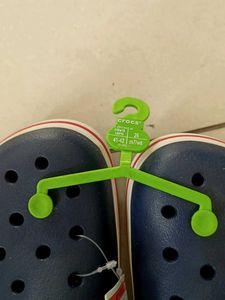 Navy Crocs with Red &amp; White Stripe