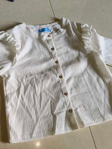 Cute White Textured Button-Up Top