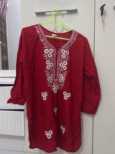 Vibrant Red Embroidered Kurta