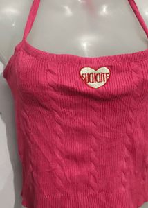 Pink Heart Halter Neck Top