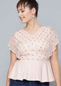 Pink Embellished Peplum Top