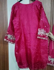 Embroidered Magenta Kurta with plazo and dupatta