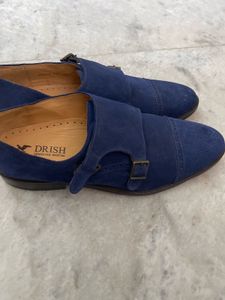 Blue Suede Monk Strap Shoes
