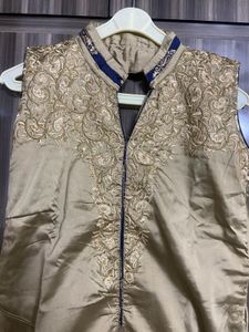 Elegant Gold and Blue Pajama Embroidered Kurta Top
