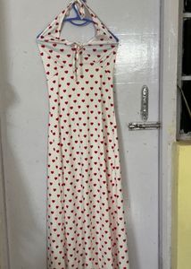 WHITE MAXI DRESS WITH RED HEARTS