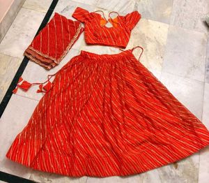 Orange Bandhani Lehenga Choli Set
