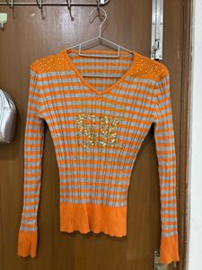 Sparkly Striped V-Necky y2k Top