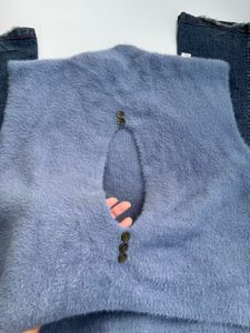 Fuzzy Back cutout Blue Sleeveless Top