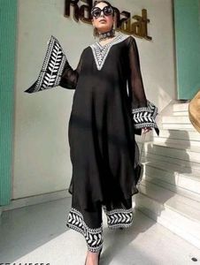 Elegant Black Kurta with White Embroidery