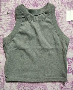 Grey Ribbed Cropped Tank Top