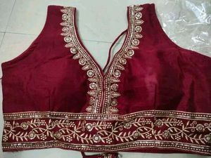 Embroidered Maroon Silk Party Wear Blouse