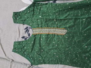 Green Sequinned Kurta Set hand striched