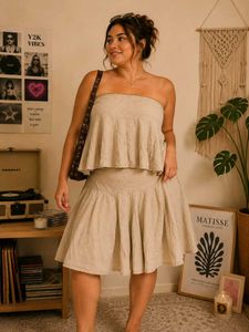 Boho Beige Linen Blend Skirt