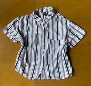 Striped Button-Up Shirt korean style