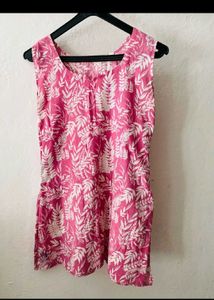 Vibrant Pink Leaf Print Sleeveless Top