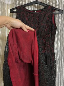Rose Net Pattern With Red Inner Fabric Dress♥️