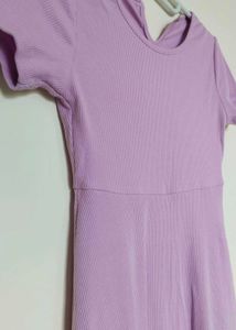 Cute Lavender Ribbed Fit &amp; Flare Dress