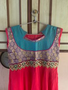 Vibrant Pink &amp; Teal Anarkali Dress