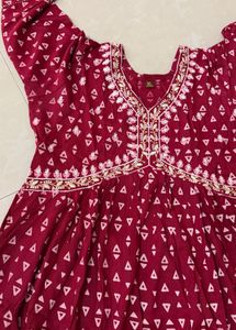 Maroon Embroidered Kurta