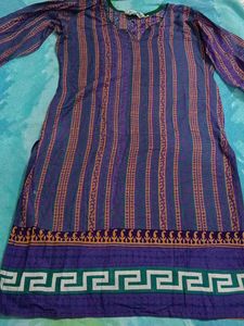 Purple Striped Cotton Kurta