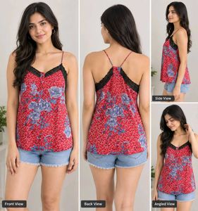 Floral Print Camisole with Lace Trim