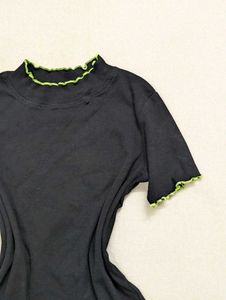 Fitted Black Top with Neon Trim