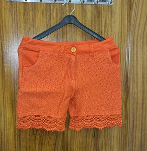 Chic Orange Lace Shorts
