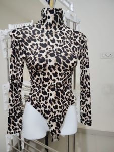 S- Leopard Print Turtleneck Bodysuit