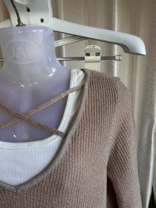 Cozy Knit Sweater with Criss-Cross Neckline