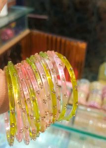 Elegant Yellow Bangles with Sparkling Embellishmen