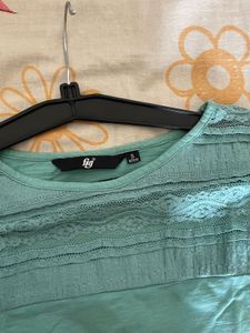 Buy1Get same white   Mint Green Lace Detail T-Shir
