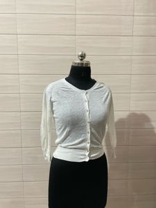 MANGO White Button-Up Cardigan