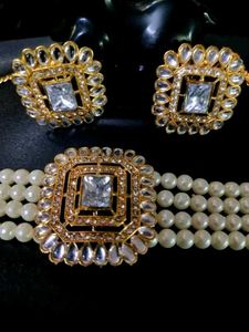 Elegant Pearl Choker Necklace &amp; Earring Set