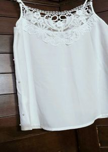 GINGER Women White Pearl Beaded Sleeveless Top