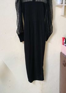 Elegant Black Sheer Sleeve Maxi Dress